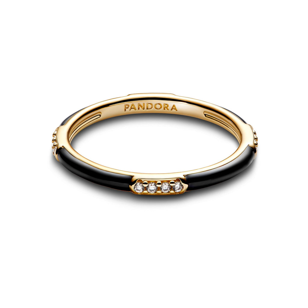 Pandora ME Bague Résine Façon Émail Noire & Pierres 163686C01