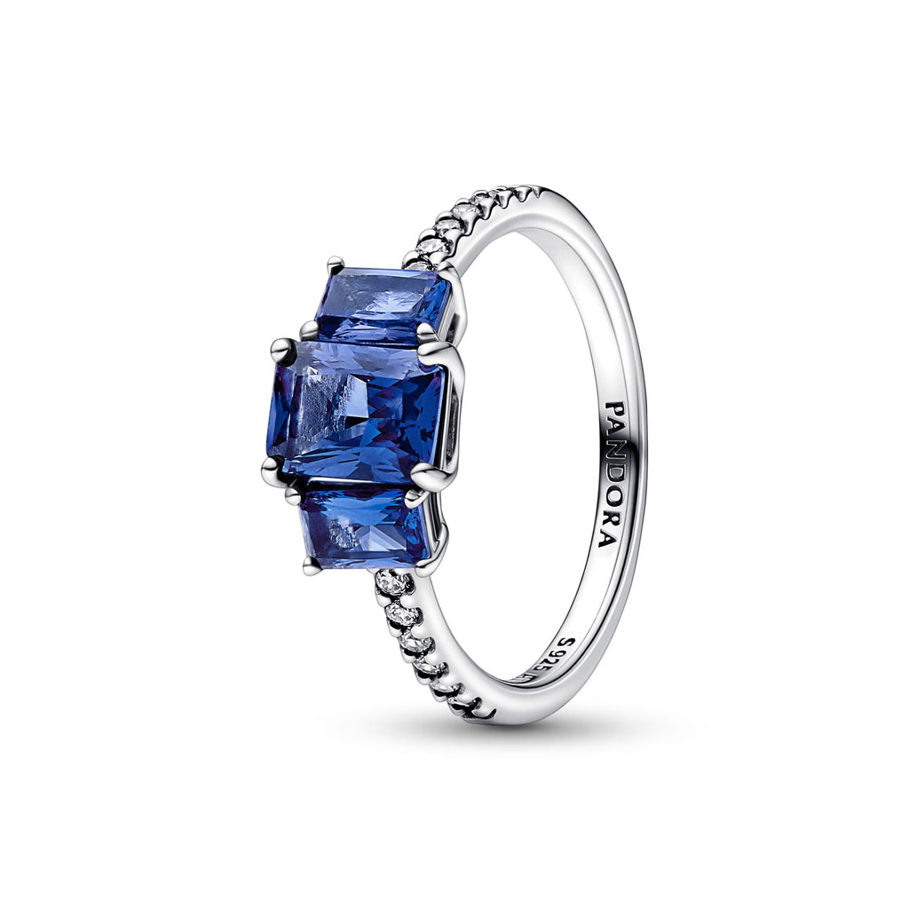 Pandora Timeless Bague Scintillante Trio de Pierres Rectangulaires Bleues 192389C01
