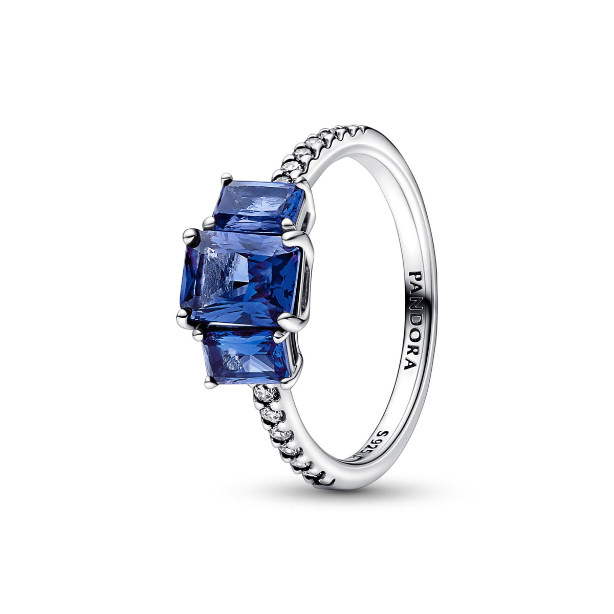 Pandora Timeless Bague Scintillante Trio de Pierres Rectangulaires Bleues 192389C01