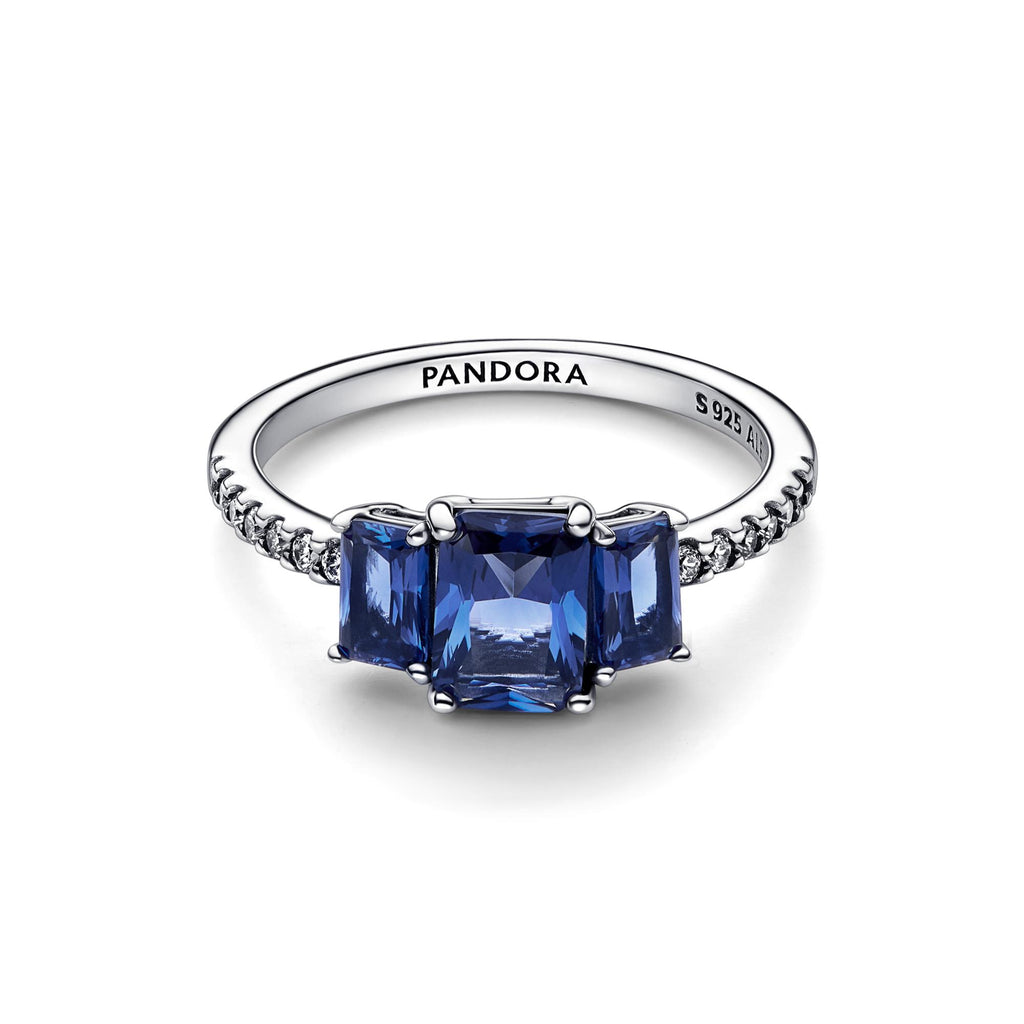 Pandora Timeless Bague Scintillante Trio de Pierres Rectangulaires Bleues 192389C01