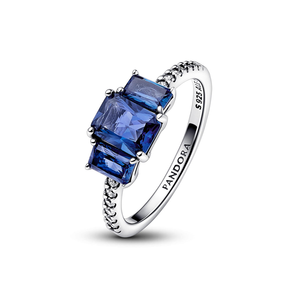 Pandora Timeless Bague Scintillante Trio de Pierres Rectangulaires Bleues 192389C01