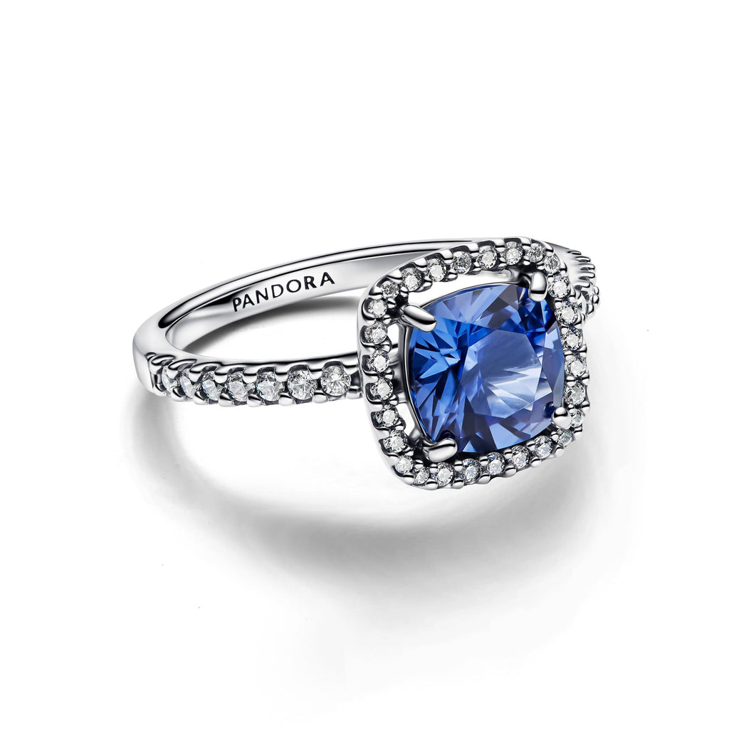 Pandora Timeless Bague Spectaculaire Halo Bleu Carré Scintillant 193550C01