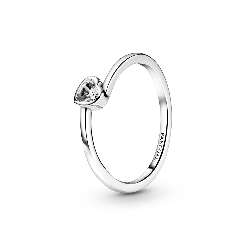 Pandora Moments Bague Solitaire Cœur Incliné Incolore 199267C02