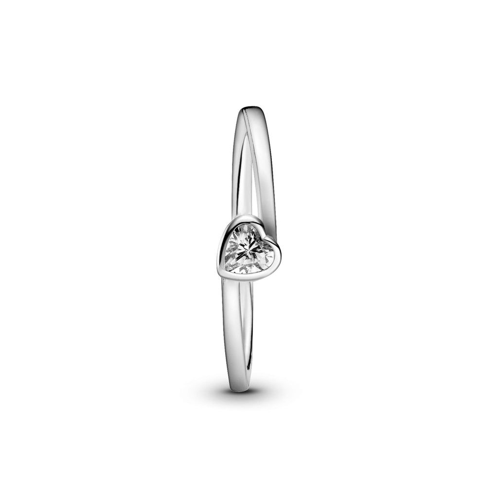 Pandora Moments Bague Solitaire Cœur Incliné Incolore 199267C02