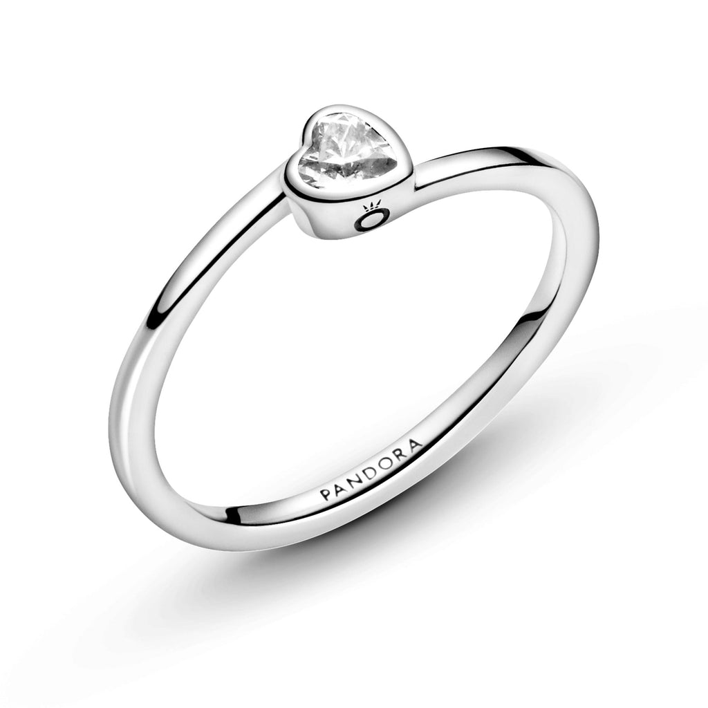 Pandora Moments Bague Solitaire Cœur Incliné Incolore 199267C02