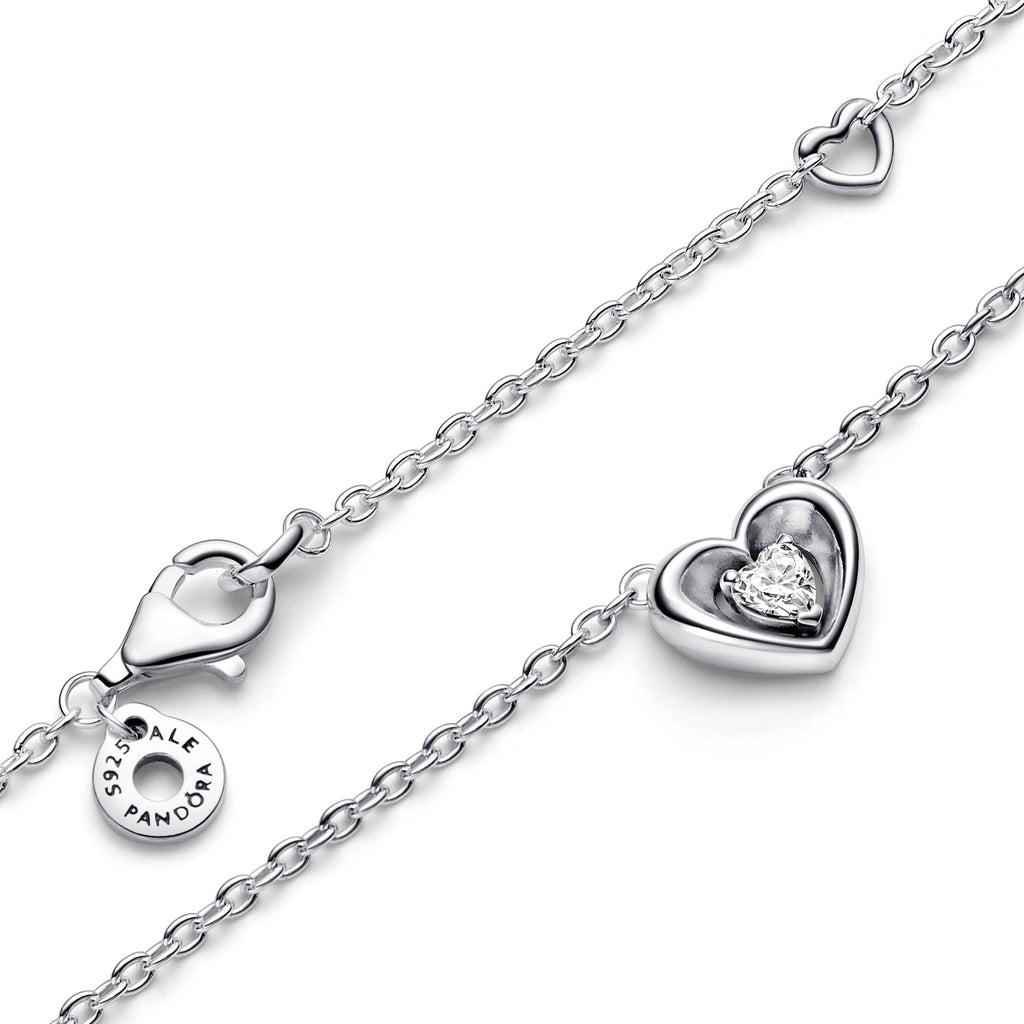 Pandora Moments Stralend hart en zwevende steenhanger halsketting 392494C01-45