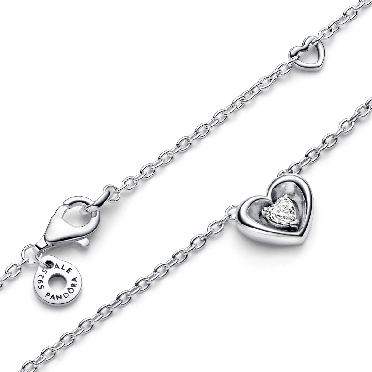 Pandora Moments Stralend hart en zwevende steenhanger halsketting 392494C01-45