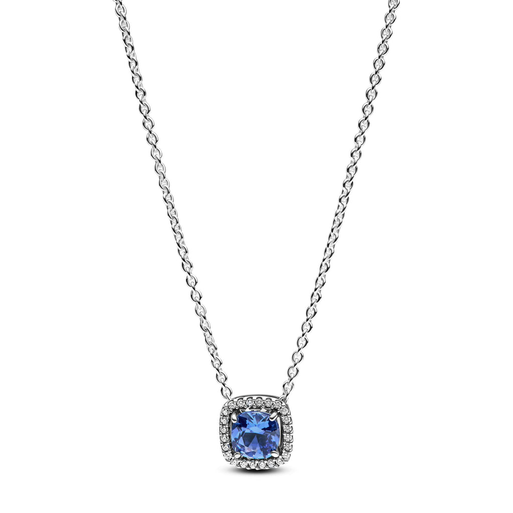 Pandora Timeless Collier à Pendentif Halo Bleu Carré Scintillant 393560C01-45
