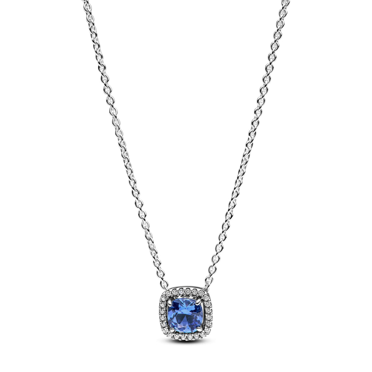 Pandora Timeless Collier à Pendentif Halo Bleu Carré Scintillant 393560C01-45