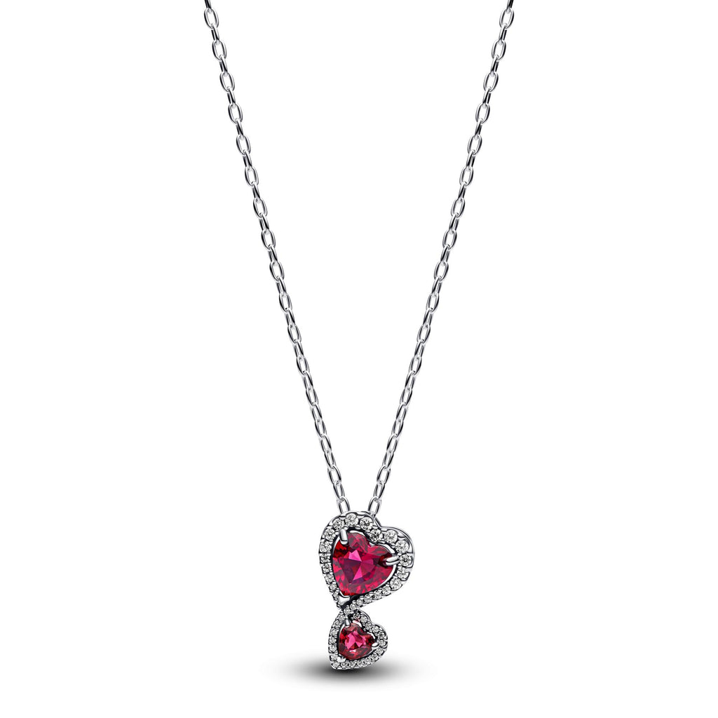 Pandora Timeless Collier à Pendentif Cœurs Halo Rouge 393658C01-60