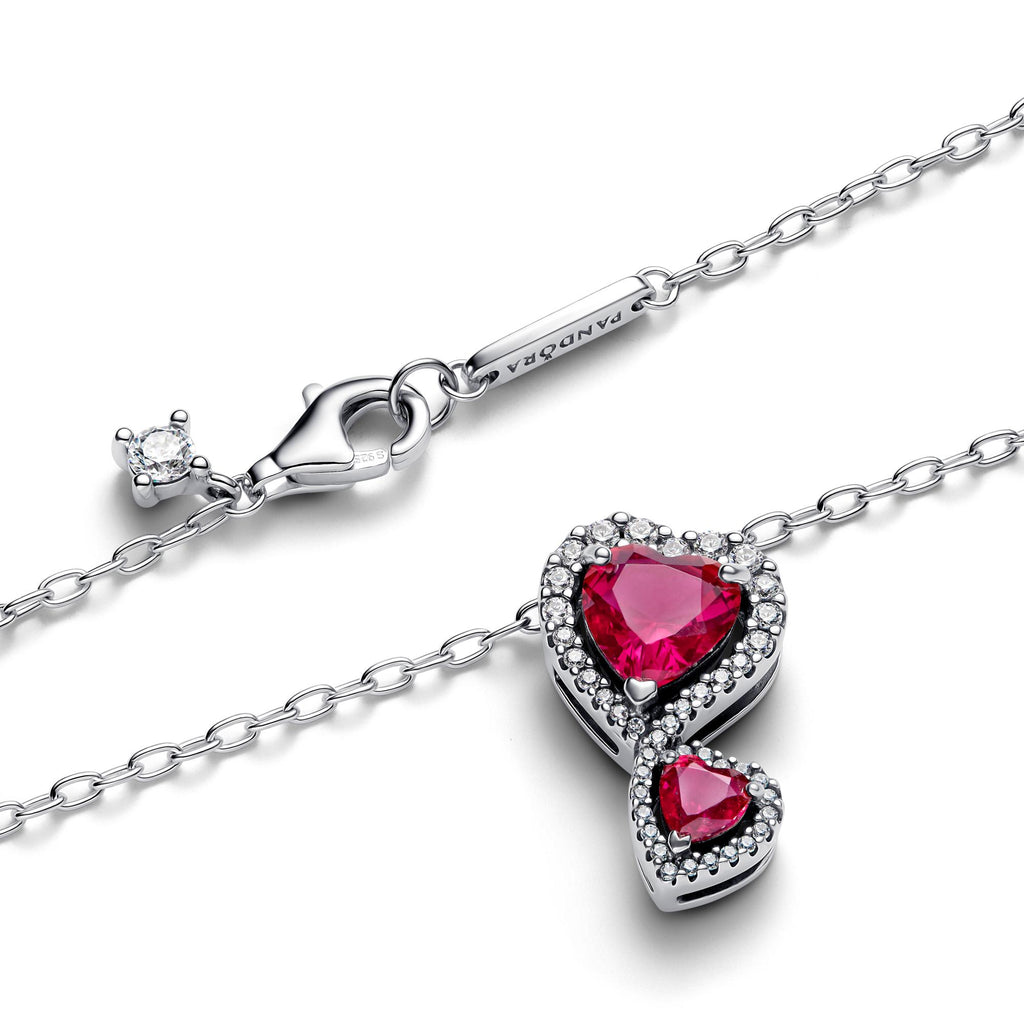 Pandora Timeless Collier à Pendentif Cœurs Halo Rouge 393658C01-60