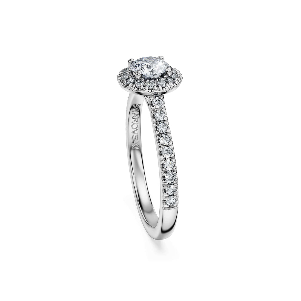 Swarovski Bague solitaire halo Eternity, diamants de synthèse 0,8 ct tw, or blanc 18 carats
