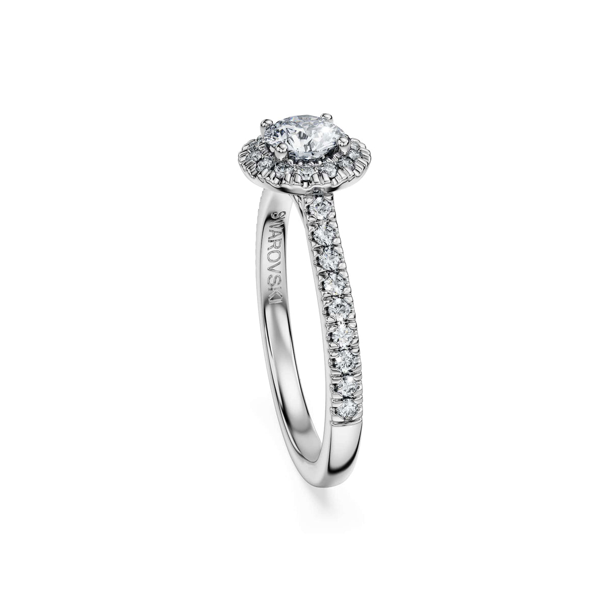 Swarovski Bague solitaire halo Eternity, diamants de synthèse 0,8 ct tw, or blanc 18 carats