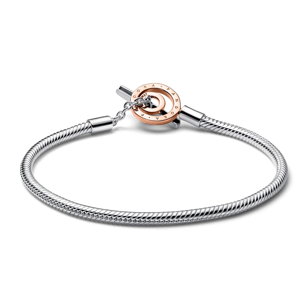 Pandora Moments Bracelet Maille Serpent Fermoir en T Bicolore Pandora Signature 582309C00