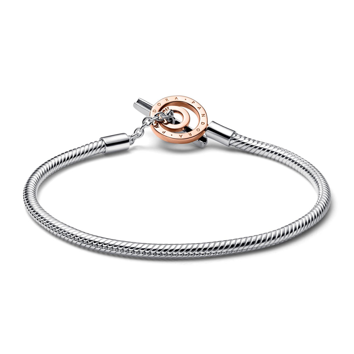 Pandora Moments Bracelet Maille Serpent Fermoir en T Bicolore Pandora Signature 582309C00