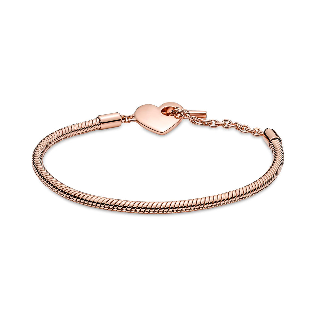 Pandora Moments Bracelet Maille Serpent Barre en T Cœur 589285C00