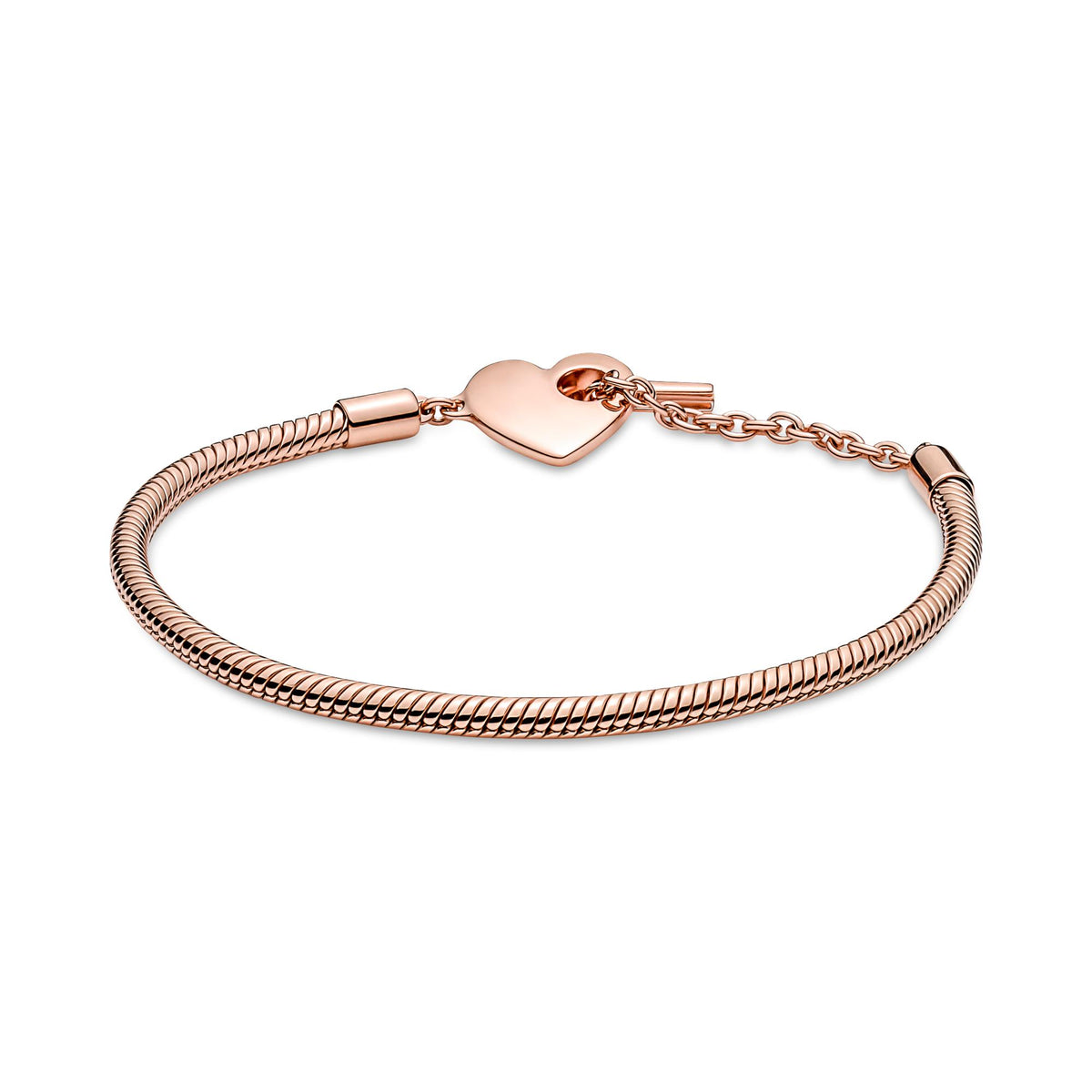 Pandora Moments Bracelet Maille Serpent Barre en T Cœur 589285C00