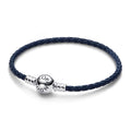 Pandora Moments Bracelet en Cuir Tressé Bleu à Fermoir Rond 592790C01