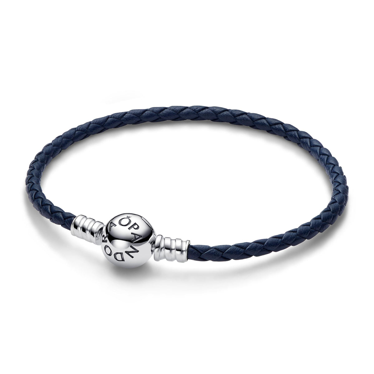 Pandora Moments Bracelet en Cuir Tressé Bleu à Fermoir Rond 592790C01