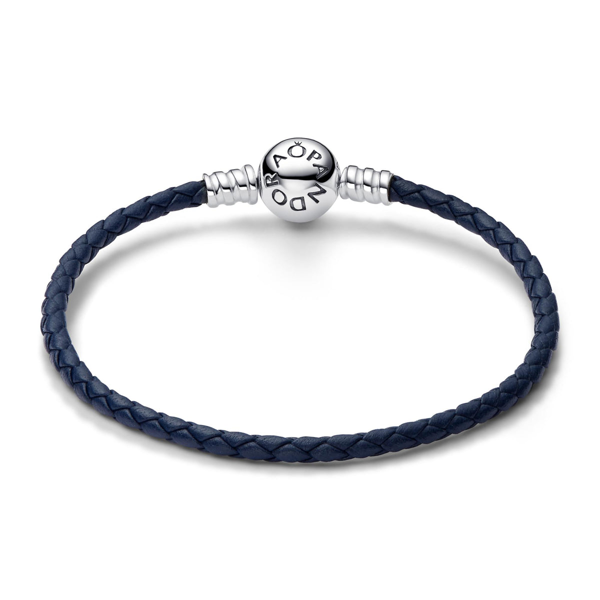 Pandora Moments Bracelet en Cuir Tressé Bleu à Fermoir Rond 592790C01