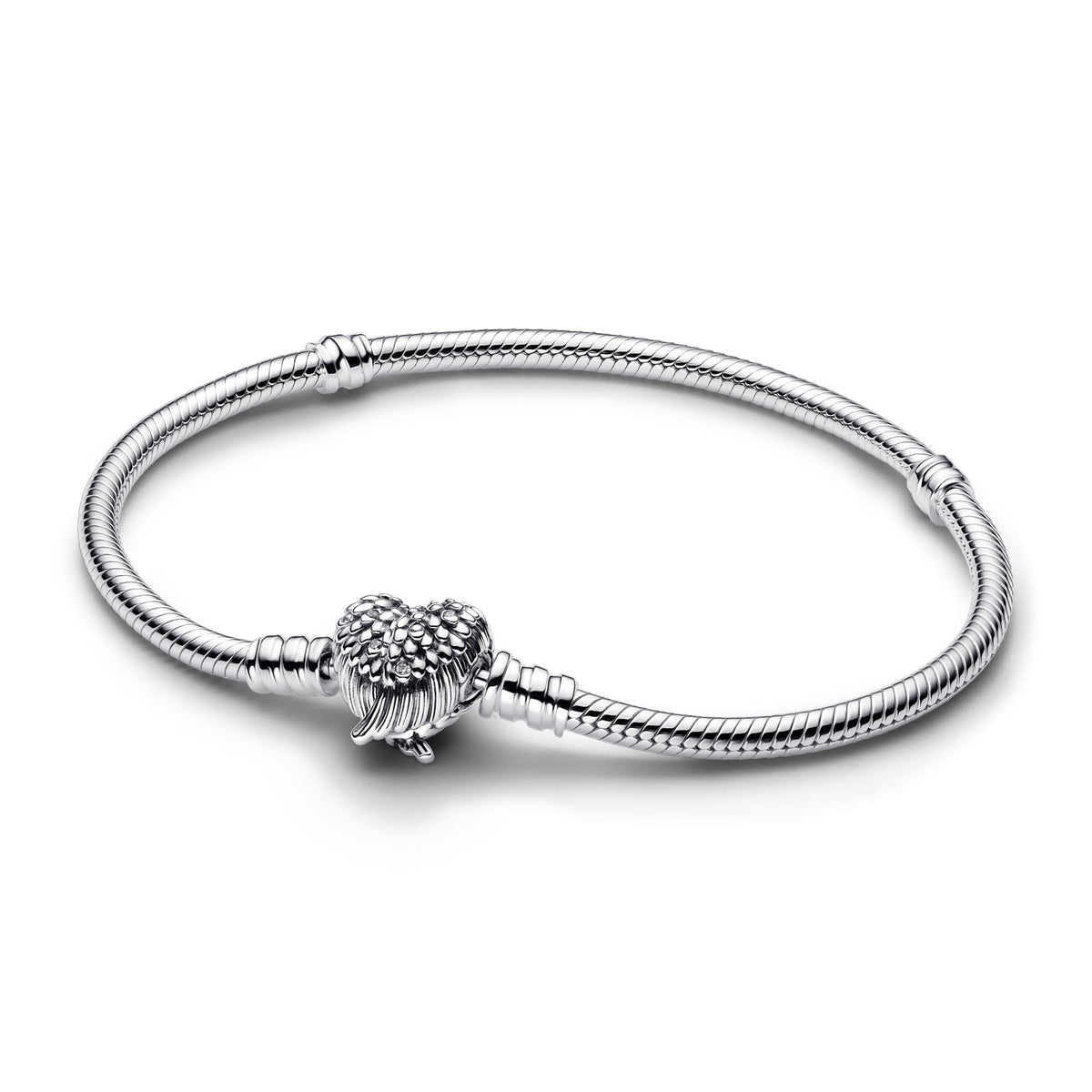 Pandora Moments Bracelet Maille Serpent Fermoir Ailes Cœur 593680C01