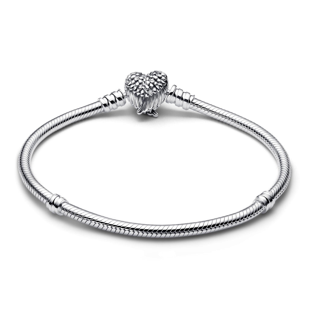 Pandora Moments Bracelet Maille Serpent Fermoir Ailes Cœur 593680C01