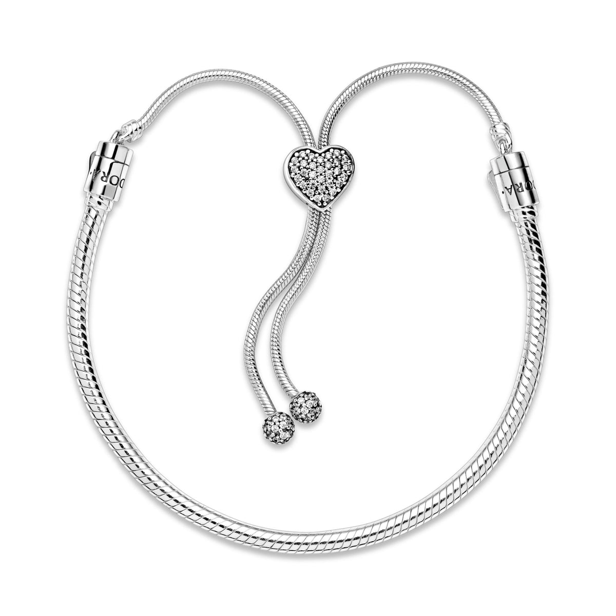 Pandora Moments Bracelet Maille Serpent Fermoir Cœur Pavé 598699C01-2