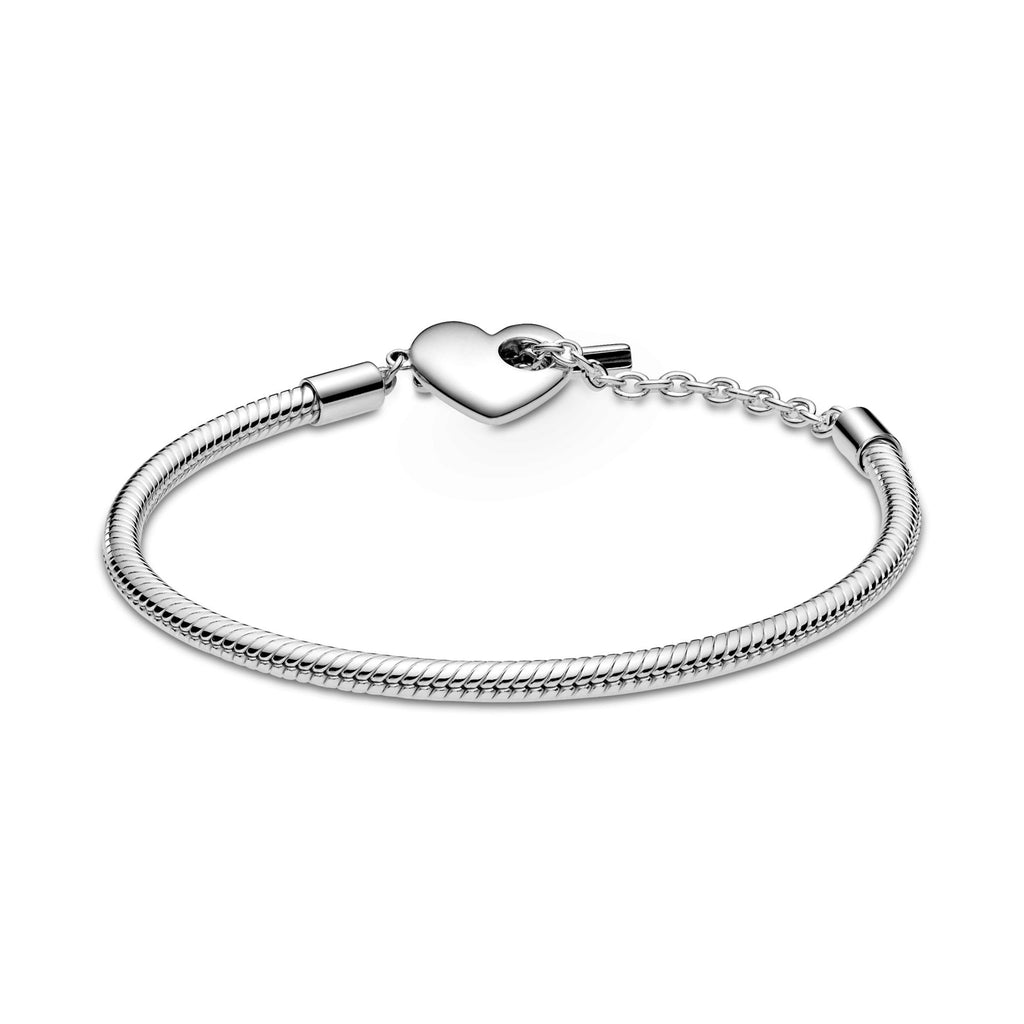 Pandora Moments Bracelet Maille Serpent Barre en T Cœur 599285C00