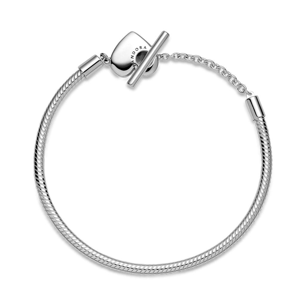 Pandora Moments Bracelet Maille Serpent Barre en T Cœur 599285C00
