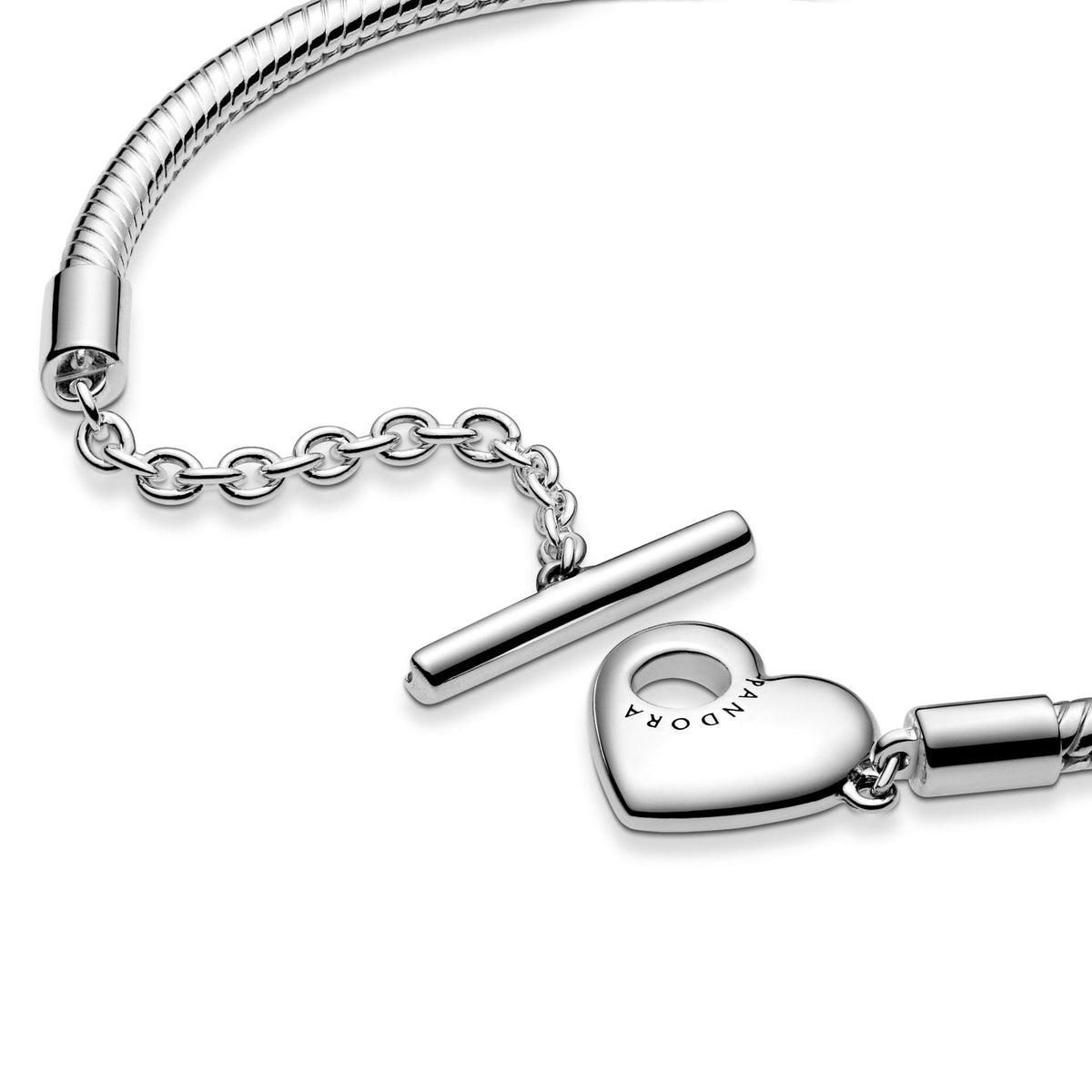 Pandora Moments Bracelet Maille Serpent Barre en T Cœur 599285C00
