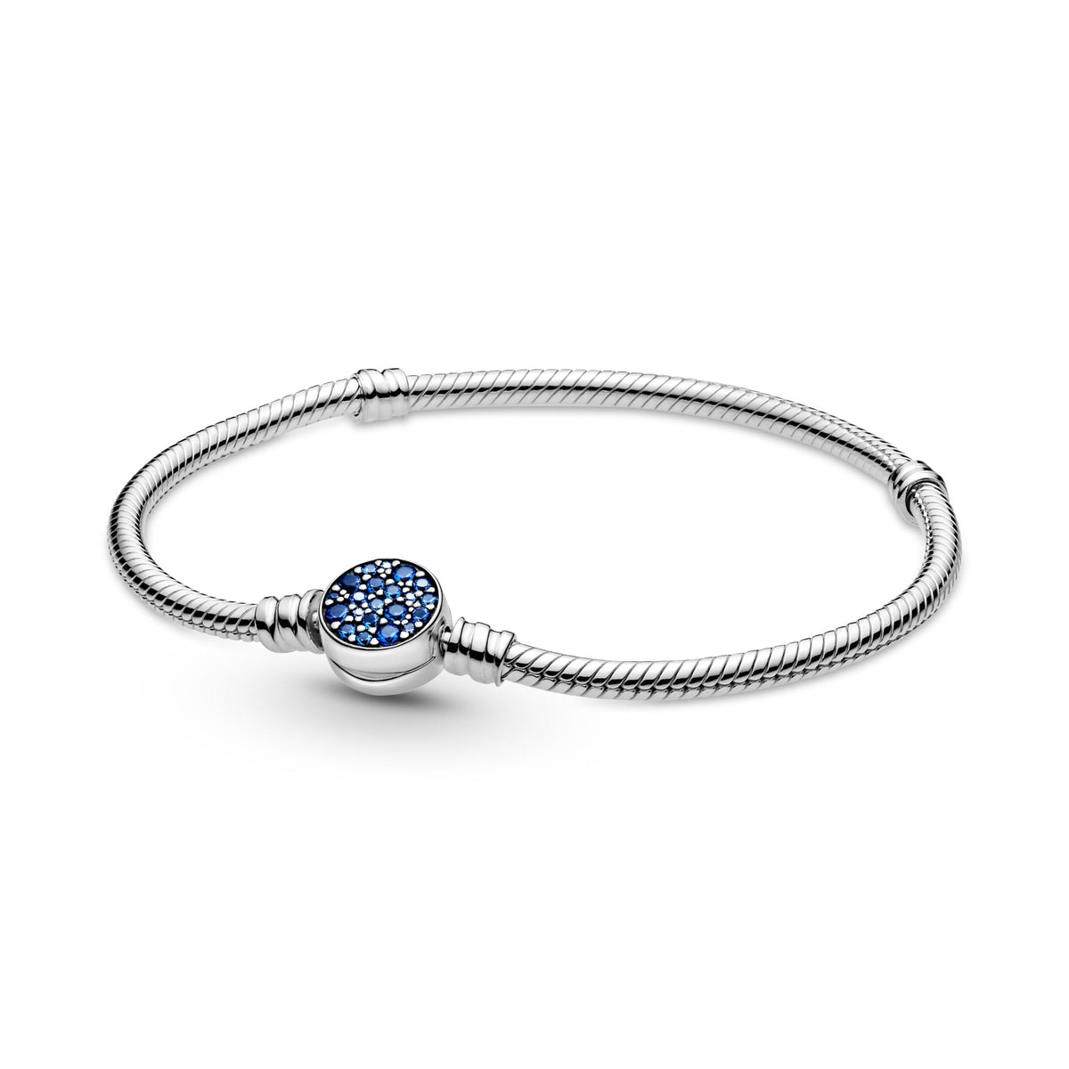 Pandora Moments Bracelet Maille Serpent Fermoir Disque Bleu Scintillant 599288C01