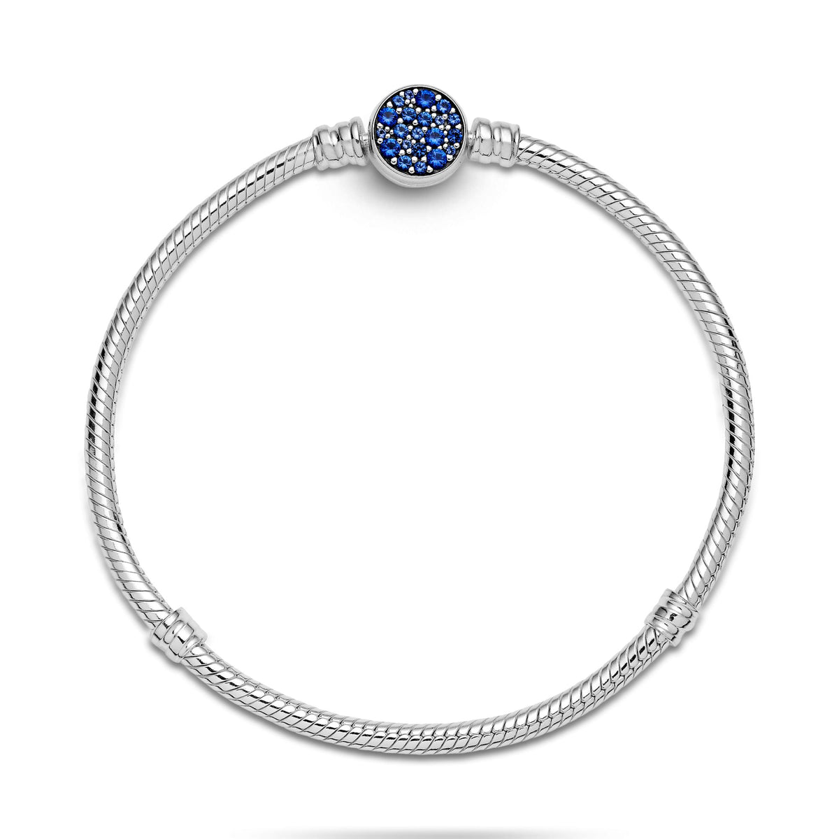 Pandora Moments Bracelet Maille Serpent Fermoir Disque Bleu Scintillant 599288C01