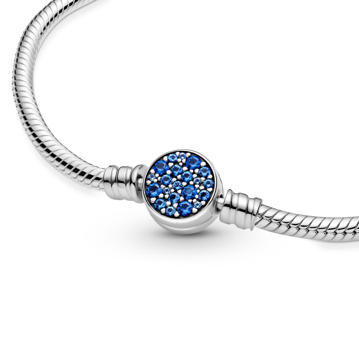 Pandora Moments Bracelet Maille Serpent Fermoir Disque Bleu Scintillant 599288C01