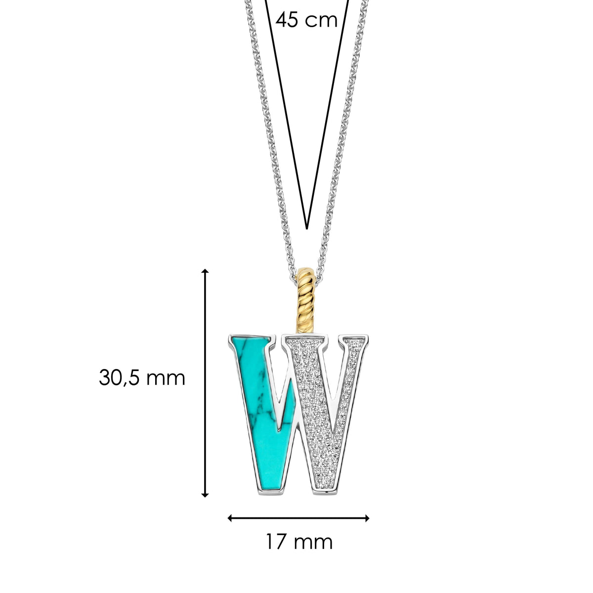 Ti Sento Milano Pendentif lettre W Lettres et chiffres 6840TQ_W