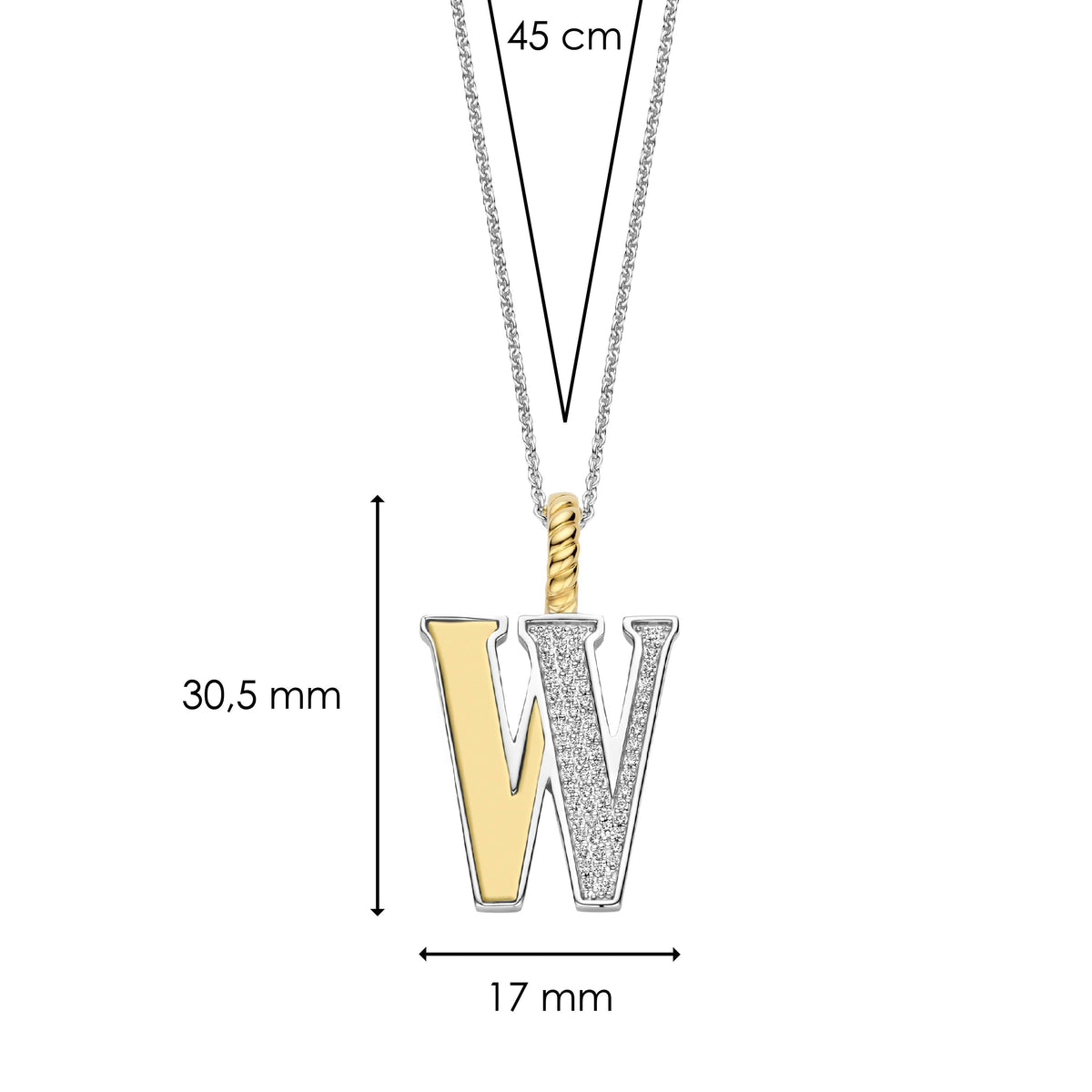 Ti Sento Milano Pendentif lettre W Lettres et chiffres 6840ZY_W