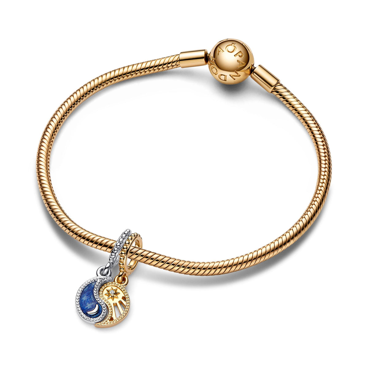 Pandora Moments Charm Pendant Soleil & Lune Séparable Bicolore 762678C01