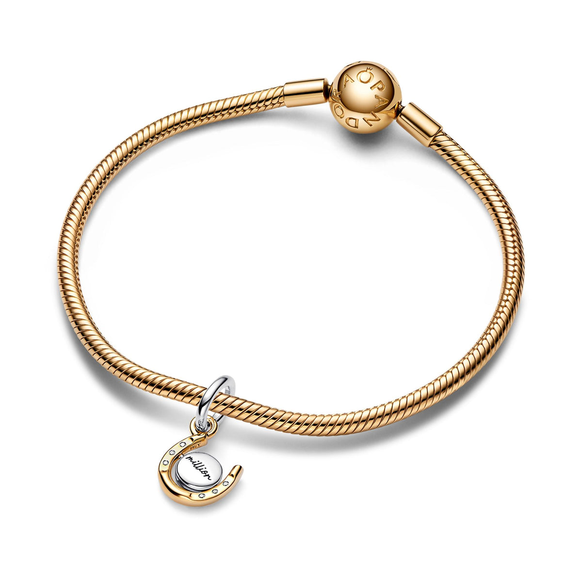 Pandora Moments Charm Pendant Fer à Cheval Disque Rotatif Bicolore 762713C01