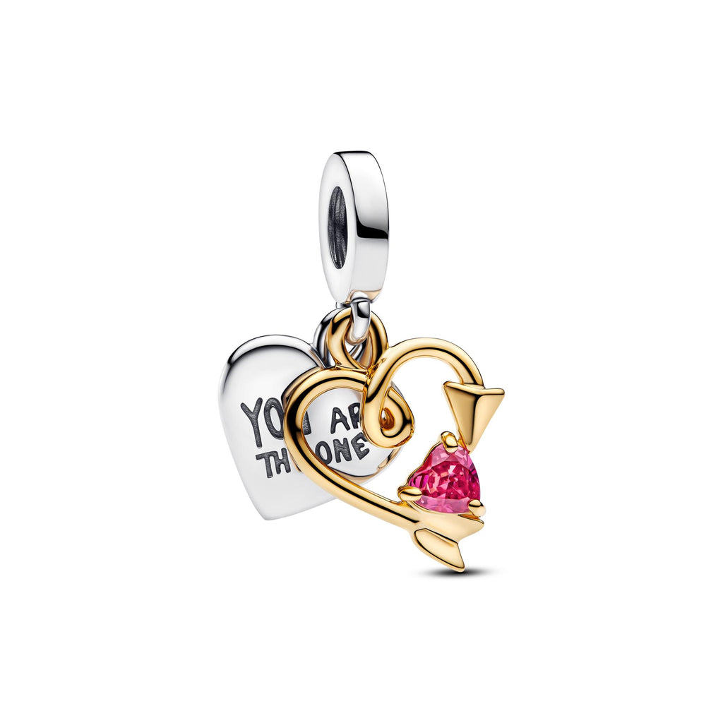 Pandora Moments Charm Pendant Double Cœur & Flèche Gravable 763622C01