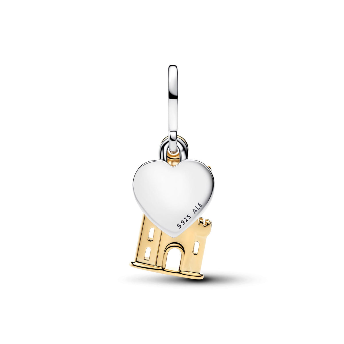 Pandora Moments Charm Pendant Double Château & Plaque Cœur Gravable 764915C01