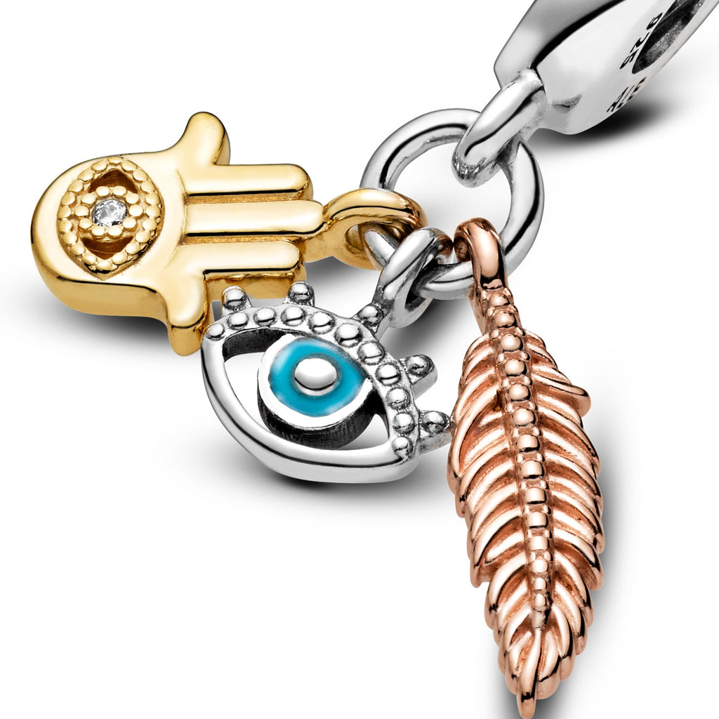 Pandora Moments Charm Pendant Spiritualité Main de Fatma, Œil qui voit tout & Plume 768785C01