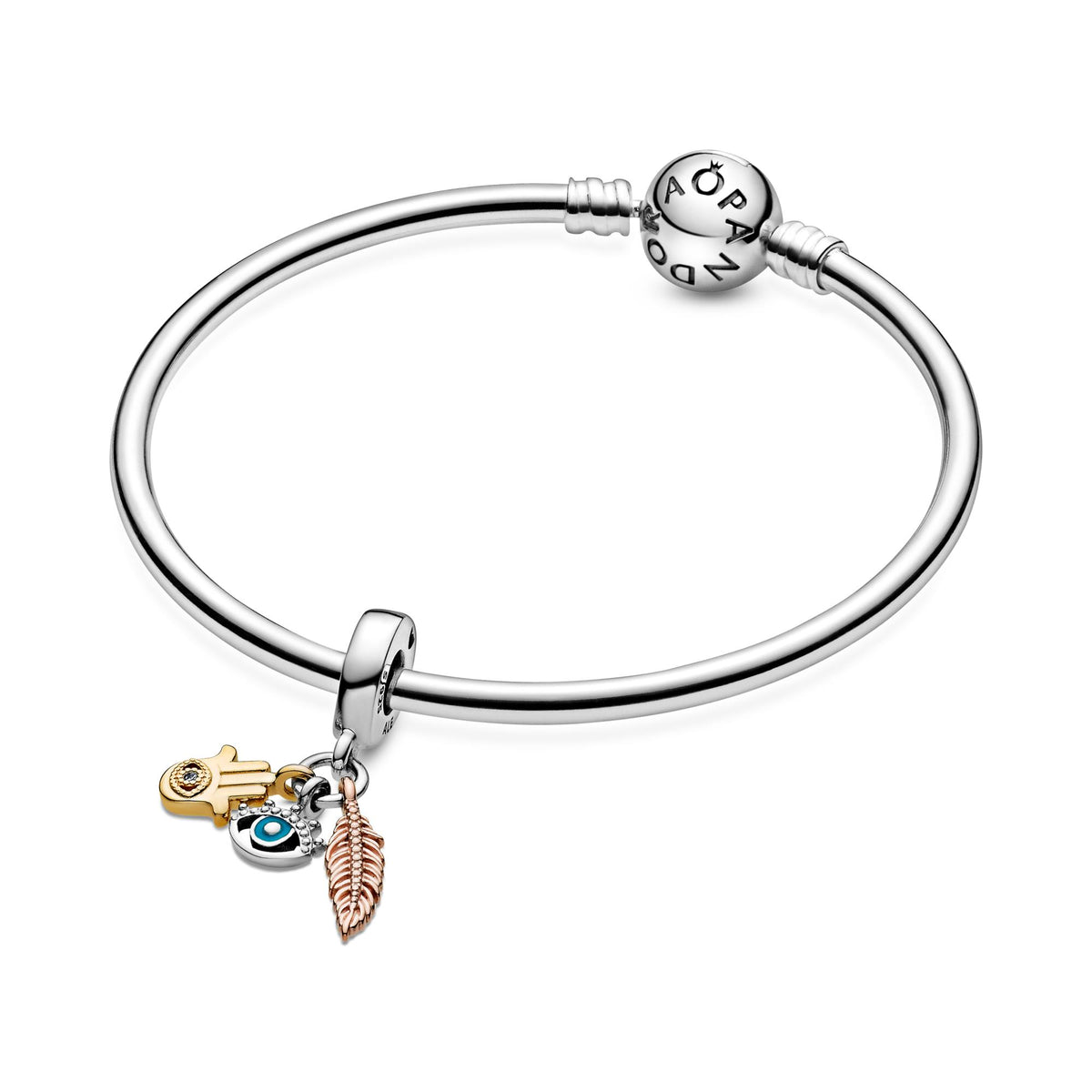 Pandora Moments Charm Pendant Spiritualité Main de Fatma, Œil qui voit tout & Plume 768785C01