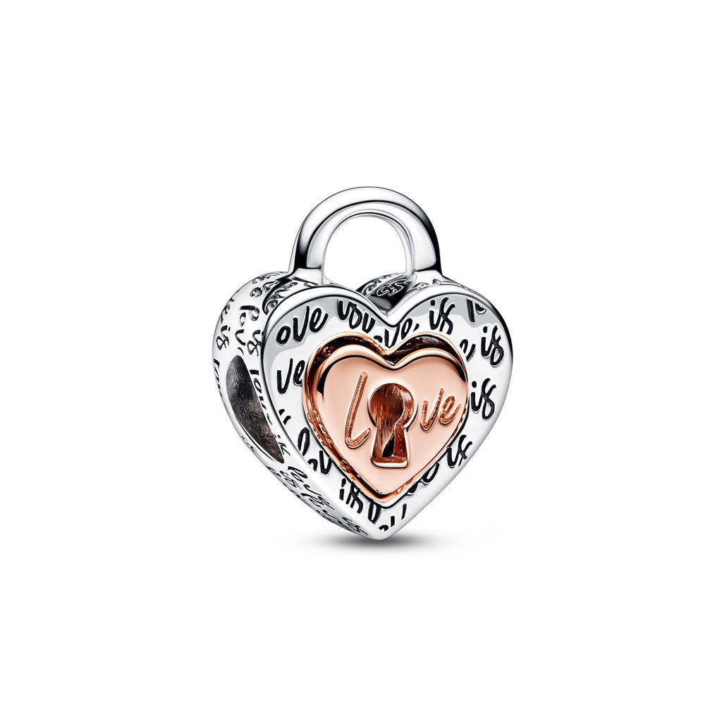 Pandora Moments Tweekleurige hangslot en deelbaar hartbedel 782505C00