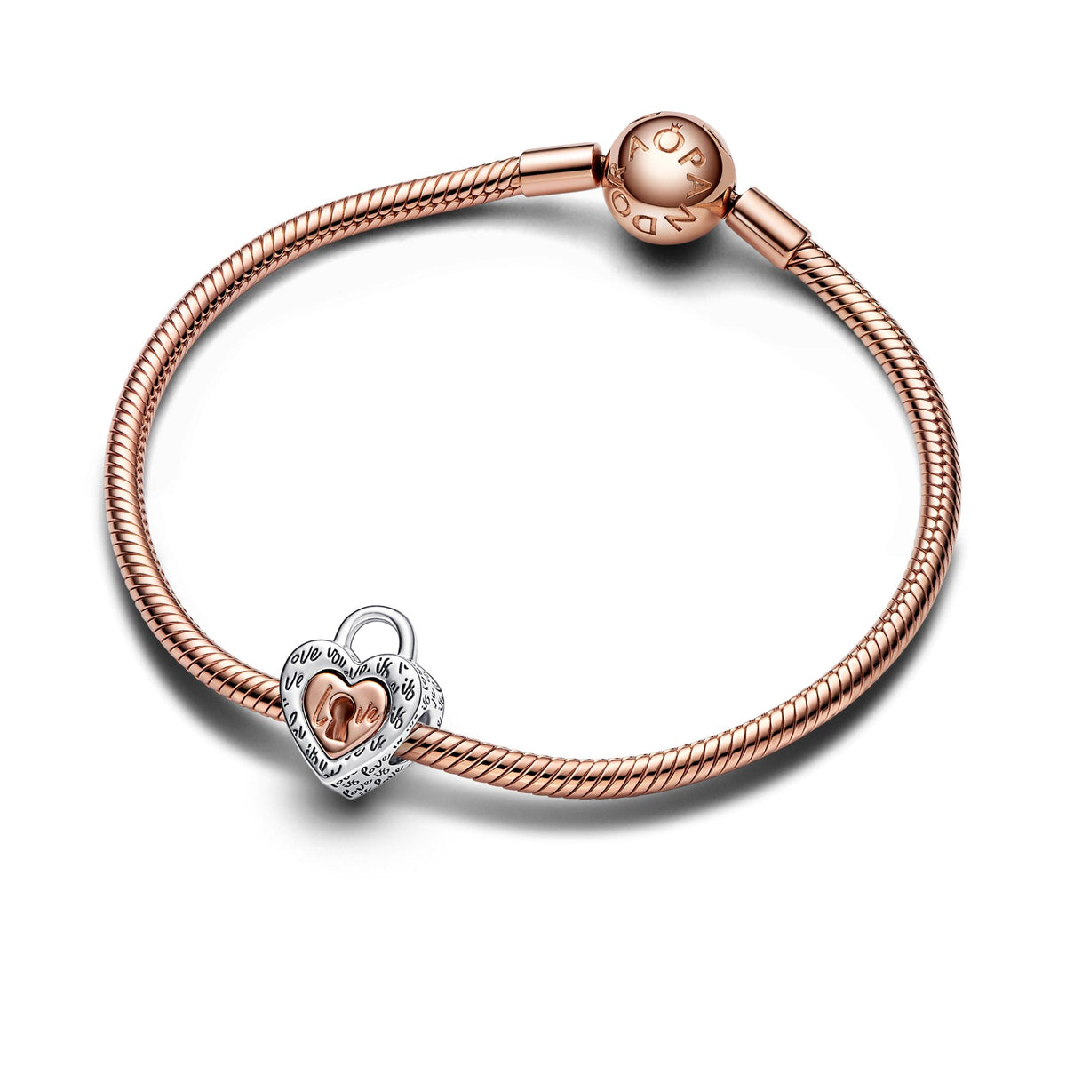 Pandora Moments Tweekleurige hangslot en deelbaar hartbedel 782505C00