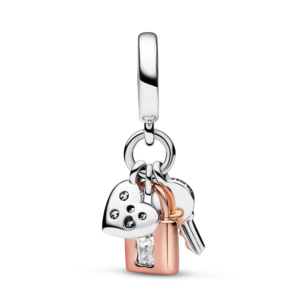 Pandora Moments Triple Charm Pendant Bicolore Clé, Cadenas & Cœur 782506C01