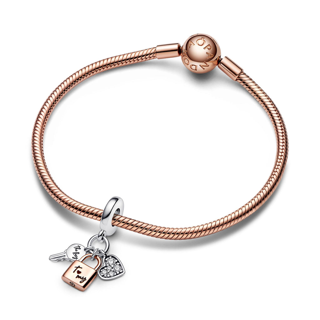 Pandora Moments Triple Charm Pendant Bicolore Clé, Cadenas & Cœur 782506C01