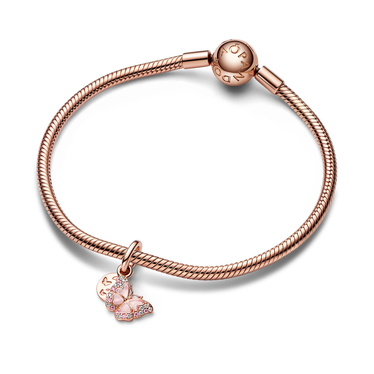 Pandora Moments Charm Pendant Double Papillon Rose & Citation 782555C01
