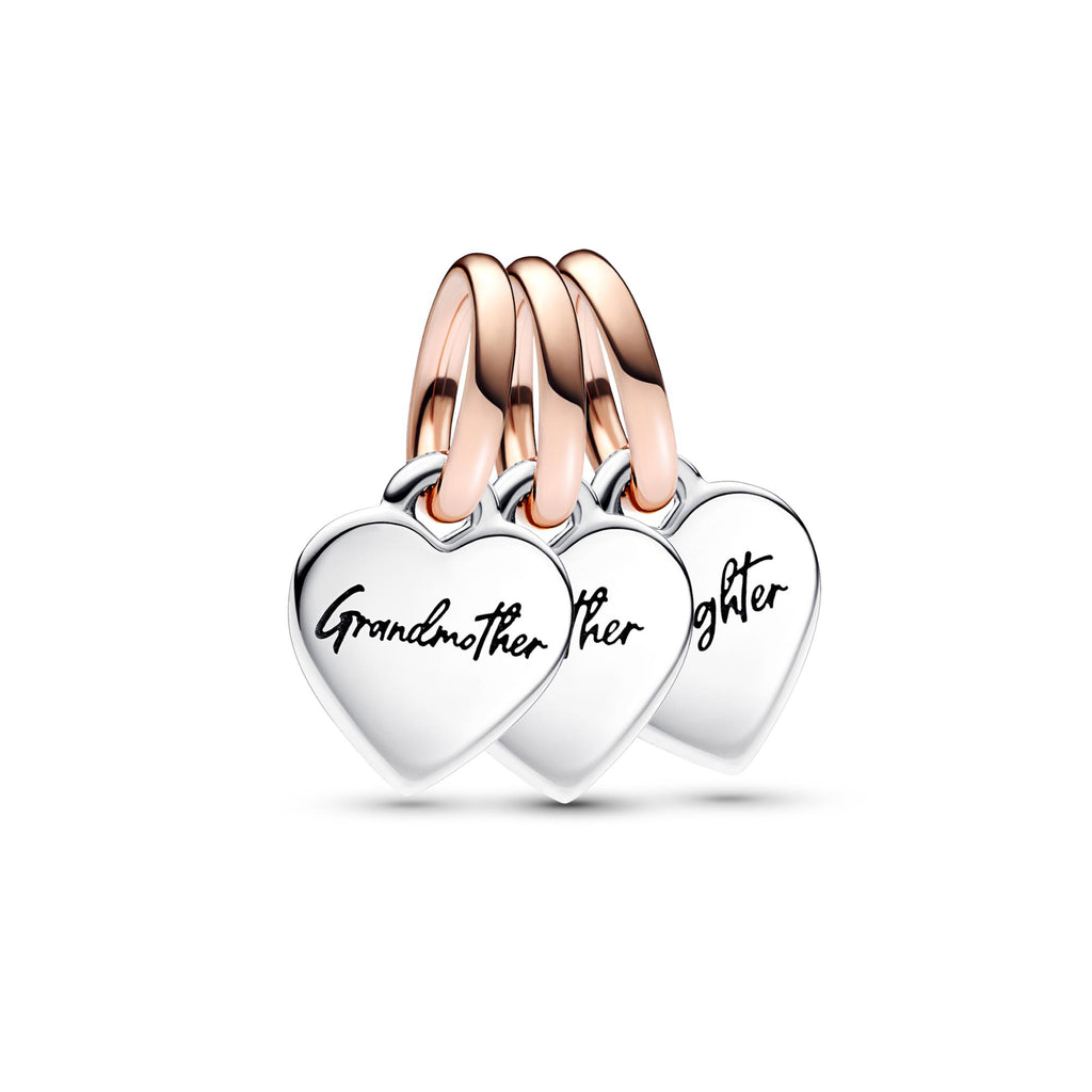 Pandora Moments Charm Pendant Triple Famille Génération de Cœurs Séparable Bicolore 782648C00