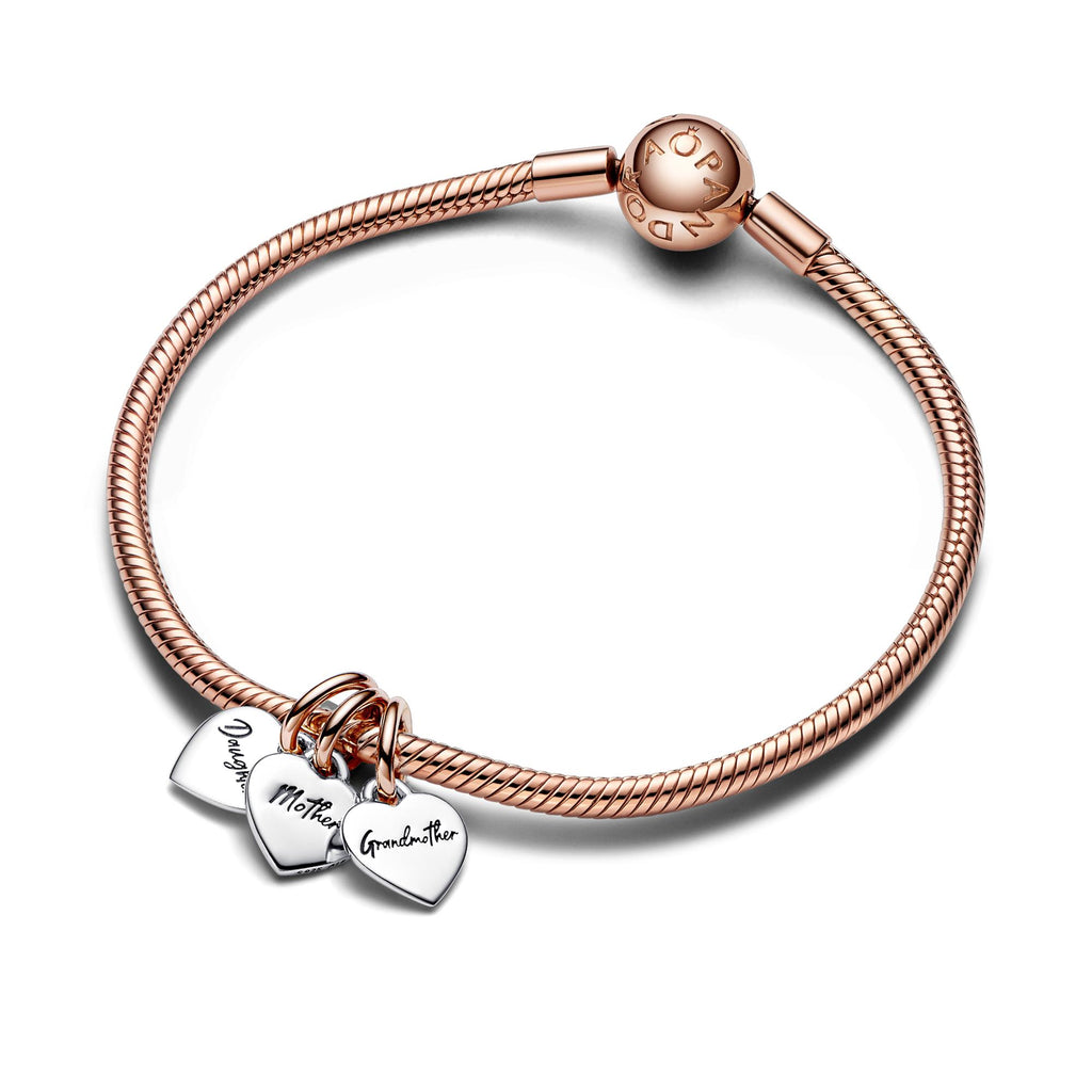 Pandora Moments Charm Pendant Triple Famille Génération de Cœurs Séparable Bicolore 782648C00