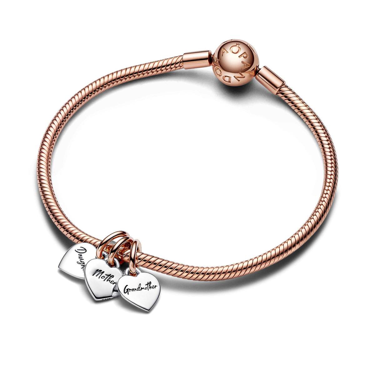 Pandora Moments Charm Pendant Triple Famille Génération de Cœurs Séparable Bicolore 782648C00