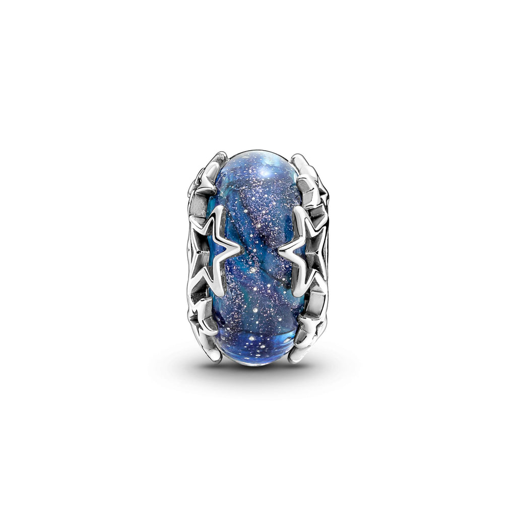 Pandora Moments Charm en Verre de Murano Bleu Galaxie & Étoile 790015C00